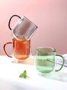 【200-80】悠米兔雙層隔熱玻璃杯帶把家用創意可愛水杯網紅ins耐