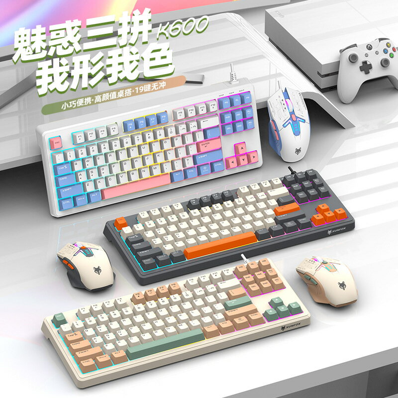 炫銀狐K600有線遊戲鍵盤滑鼠套裝三拼鍵帽辦公檯式電腦筆電