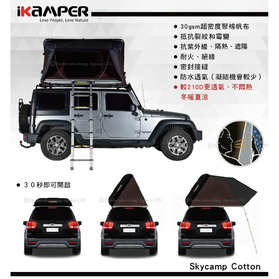 【MRK】【現貨在台! 最後一個】IKAMPER 1.0 Skycamp Poly 210D 淺灰 車頂帳篷 附鎖 露營 2