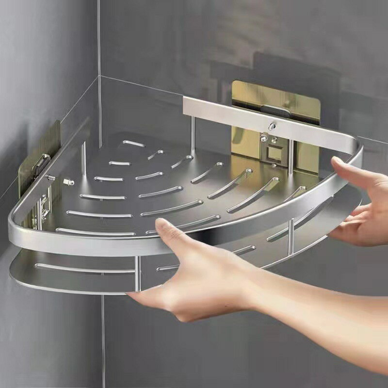 免打孔太空鋁置物架廁所洗手間三角架浴室收納架壁掛衛生間轉角架