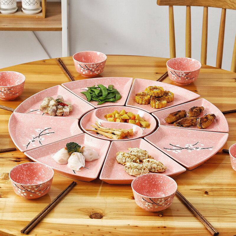 抖音同款拼盤餐具組合創意家用聚餐團圓陶瓷菜盤扇型擺盤網紅盤子