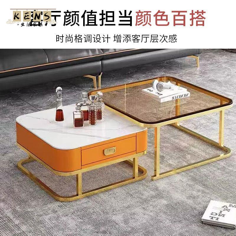免運 茶几 邊桌 客廳茶几 巖板茶几 輕奢茶幾客廳家用現代簡約小戶型網紅方形玻璃巖板茶幾電視櫃組合工廠現貨直銷 可開發票 全館八折 售後保障 k5610