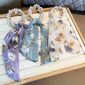 時尚簡約花朵頭繩頭飾紗布飄帶珍珠纏繞發繩氣質設計感網紅發飾女