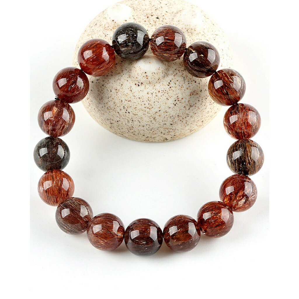 ISONA 7A級圓珠天然黑金超七雲母金髮絲飽滿水晶手串金髮晶手鏈手串珠水晶串珠水晶手鍊 水晶手鏈 2