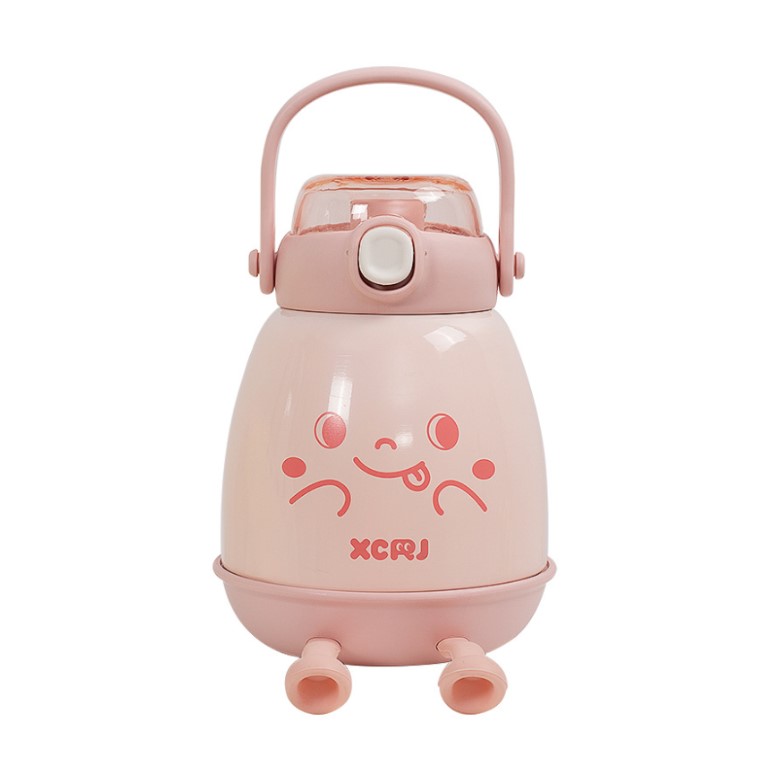304不鏽鋼動動腳造型保溫杯750ml(附貼紙背帶)(粉) [大買家]