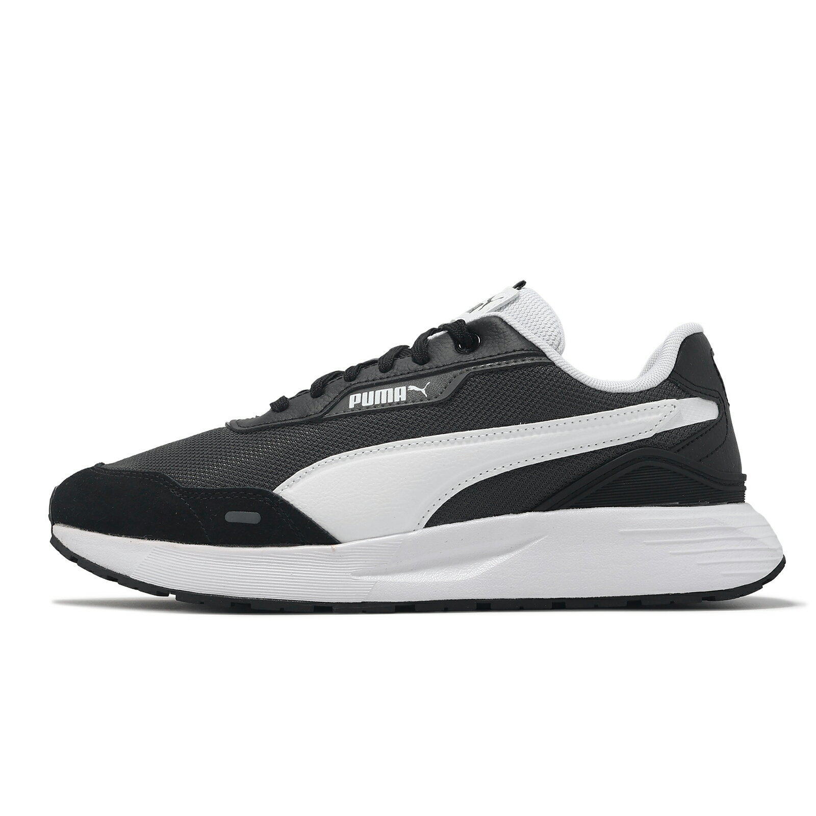 Puma 休閒鞋 Runtamed Plus 男鞋 女鞋 黑 白 皮革 緩衝 情侶鞋