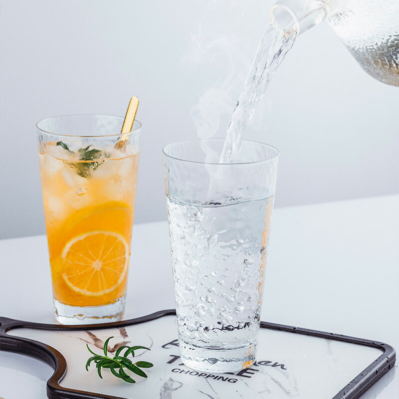 錘紋玻璃水杯耐高溫杯子套裝日本大容量泡茶杯子加厚清新可愛家用