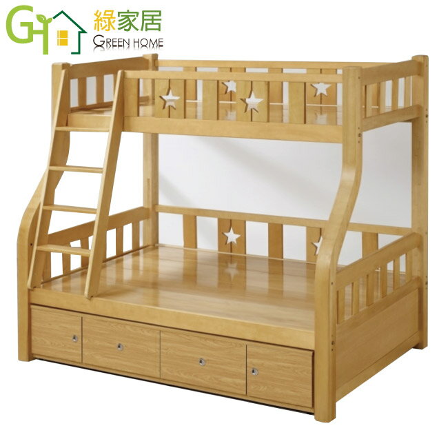 APP下單享點數4%｜【綠家居】麥戈 時尚3.5尺實木單人雙層床臺組合(含四抽收納櫃)