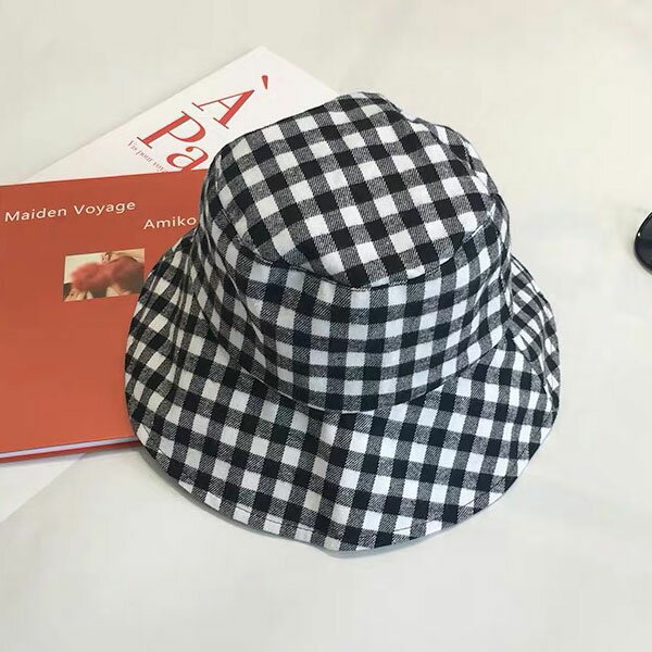 ANNA S. 格子 漁夫帽 帽子 遮陽帽 毛帽 磨毛 毛呢 格紋 造型帽 小臉 韓國350