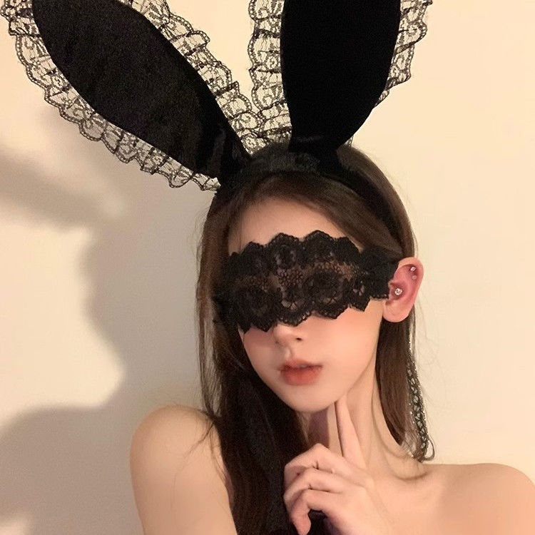 情趣兔耳朵蕾絲發箍性感ins純欲風眼罩頭飾誘惑cos發飾女透光個性 pm6172