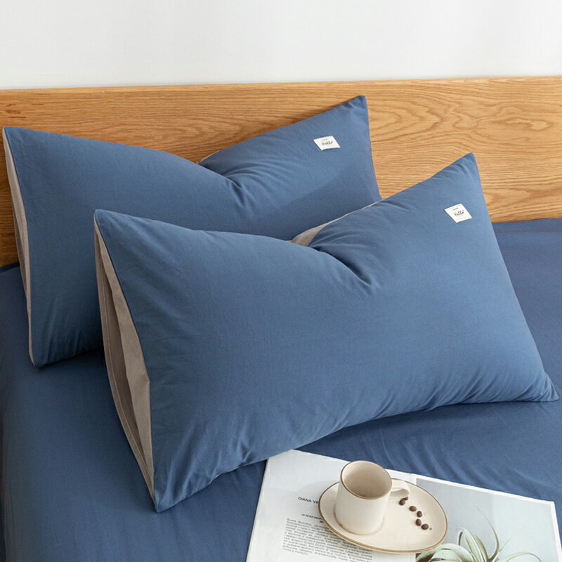 純棉水洗棉枕套北歐風ins藍枕頭套48x74cm單人枕芯套一對裝內膽套