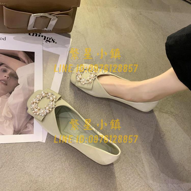 淺口單鞋女夏季方頭平底豆豆鞋一腳蹬軟底晚晚鞋【繁星小鎮】