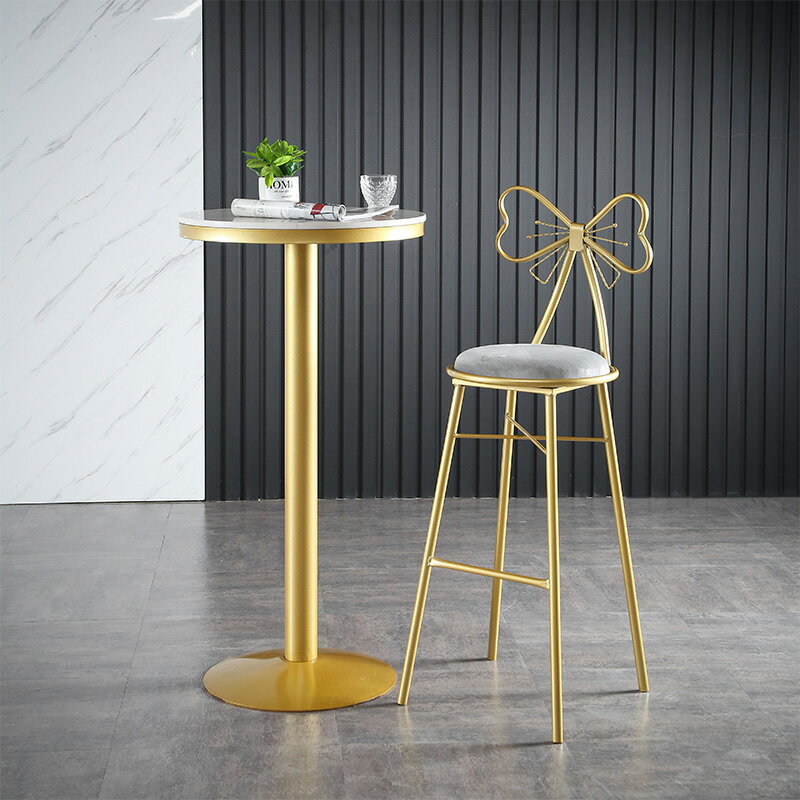 北歐鐵藝吧臺椅創意青奢高腳家用凳子現代簡約靠背奶茶店前臺椅子
