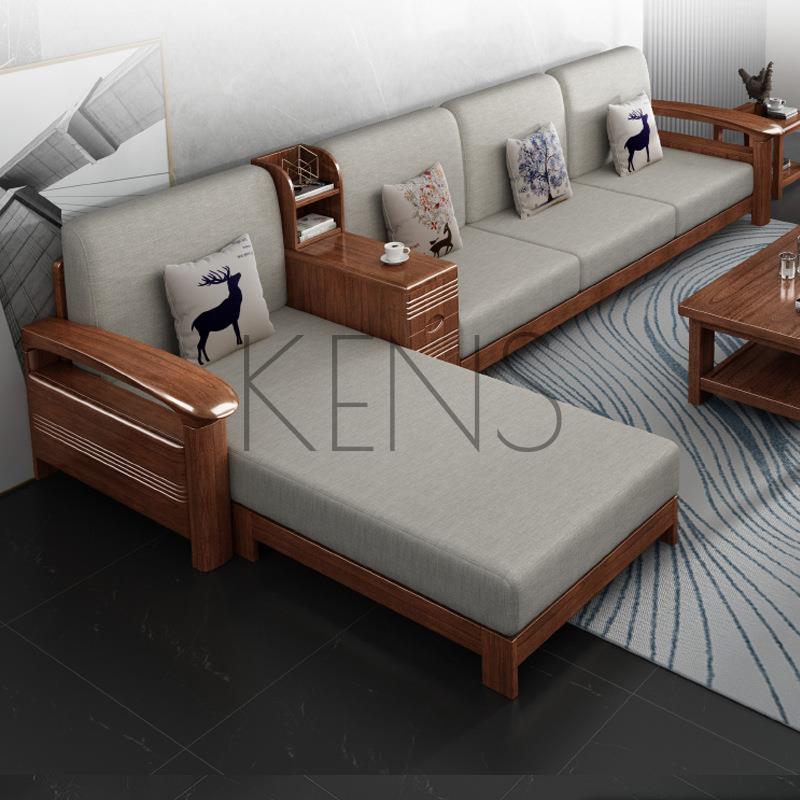 沙發 沙發椅 胡桃木實木沙發客廳儲物轉角貴妃沙發床新中式簡約小戶型沙發 1