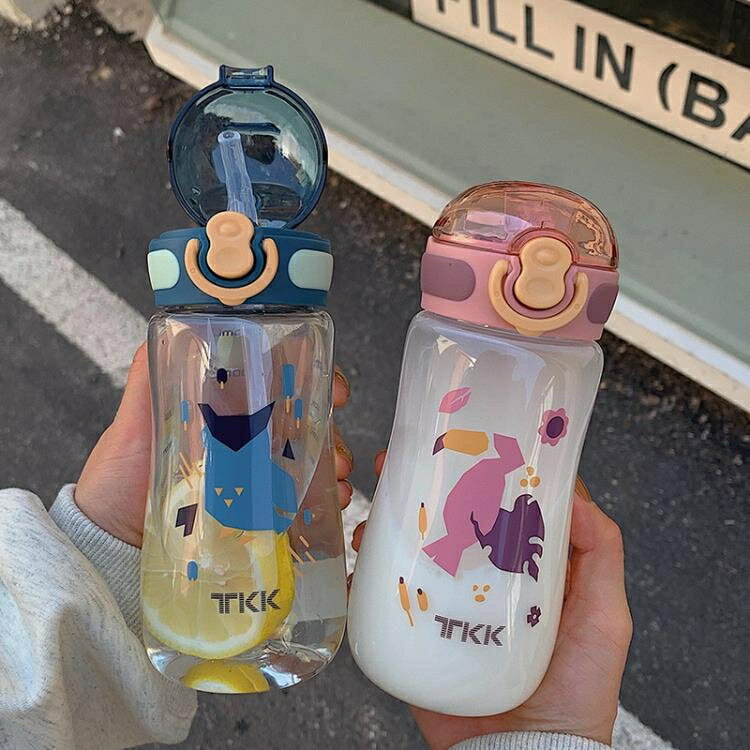 兒童帶吸管塑料杯透明防摔防漏便攜可愛寶寶學飲杯進口材質隨身杯