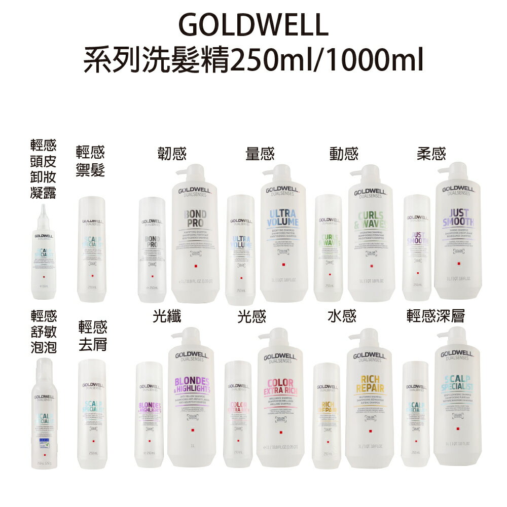 GOLDWELL 歌薇 柔感 光纖 動感 輕感禦髮 水感 韌感 量感 光感 輕感去屑 輕感頭皮卸妝凝露 舒敏泡泡洗髮精250ml / 1000ml 【貝羅卡】
