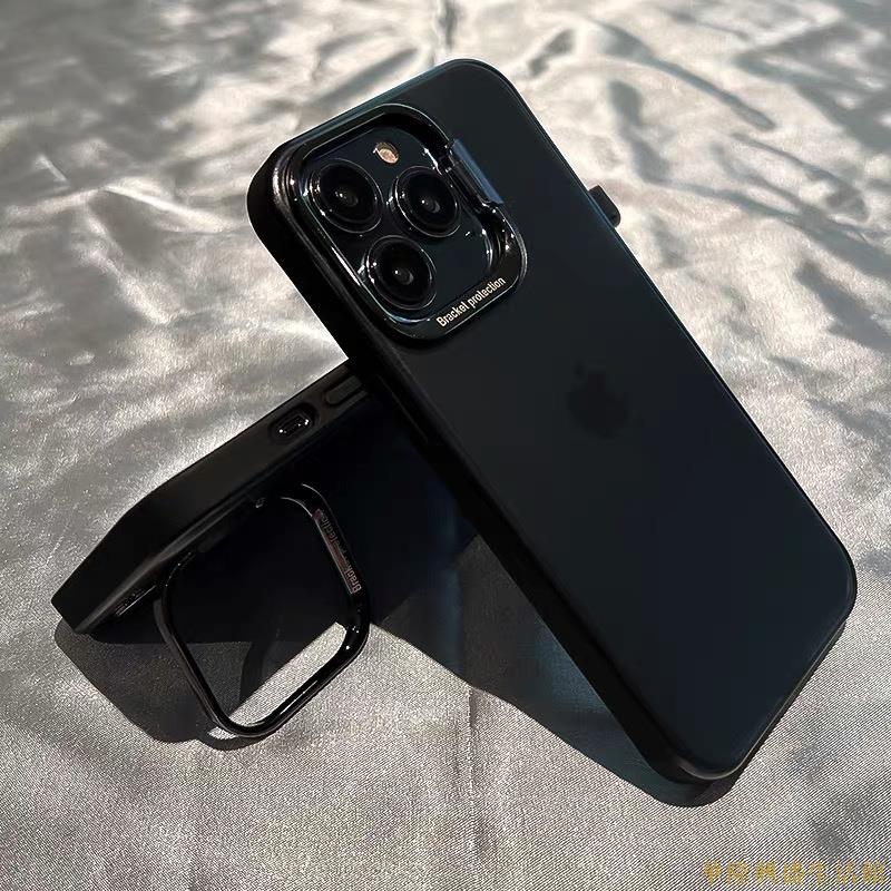 黑色高級感磨砂手機殼全包鏡頭支架全包防摔適用iPhone14 11 12 13 Pro Max 14Pro保護套
