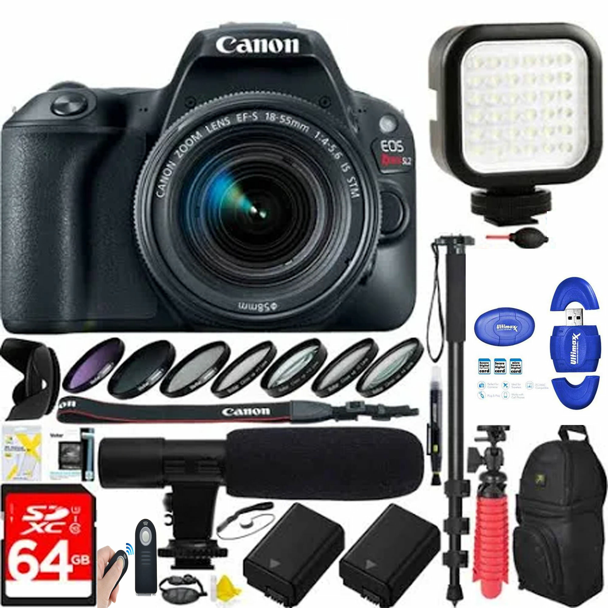 EAN 7441913060010 product image for Canon EOS Rebel SL2 DSLR w/ 18-55mm Lens 64GB Dual Battery & Mic Pro Video PKG | upcitemdb.com