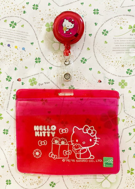 【震撼精品百貨】Hello Kitty 凱蒂貓 KITTY日本SANRIO三麗鷗 證件套伸縮繩-招手*96151 震撼日式精品百貨