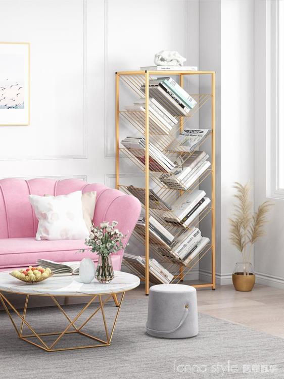 簡易免安裝鐵藝書架落地客廳置物架小型書櫃現代網紅樹形雜志架子