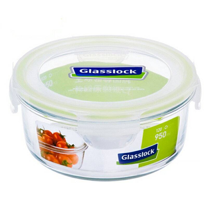 Glass Lock強化玻璃保鮮盒韓國原裝微波便當盒圓型950ml-RP536-大廚師百貨