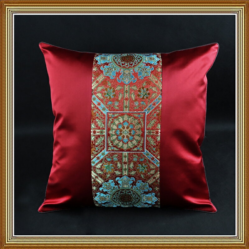 中式抱枕靠墊套中國風古典真絲布藝紅木沙發靠枕套大紅色婚慶抱枕