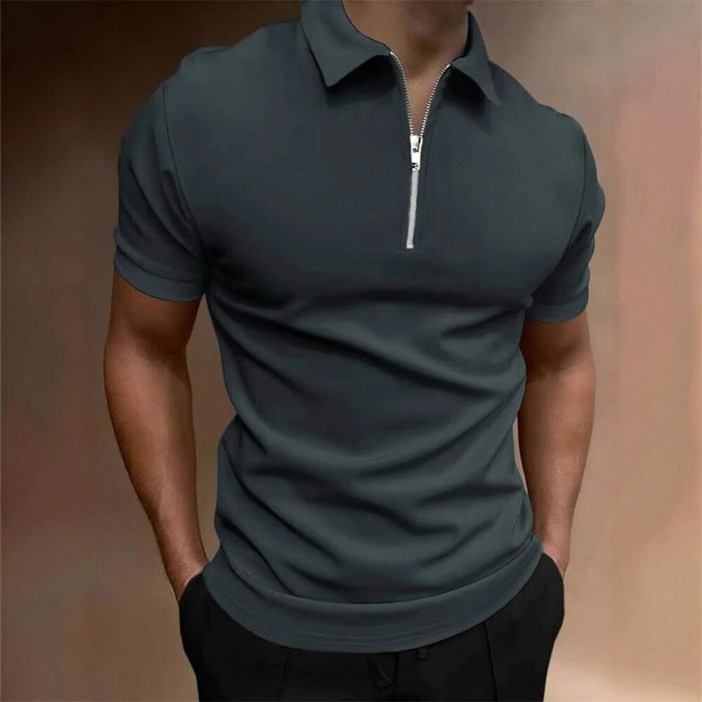 【喜挖】男式polo衫純色短袖翻領t恤休閒合身上衣歐美男裝 4