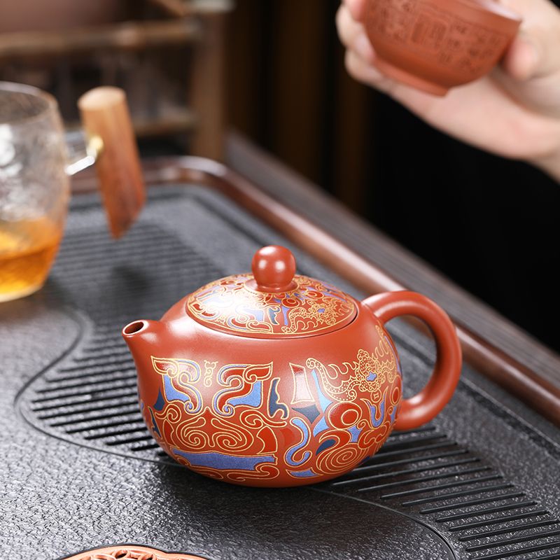 工廠直銷 免運 茶壺 紫砂壺 原礦大紅袍琺瑯彩紫砂壺西施壺陶瓷手工泡茶壺單壺家用高端泡茶器特惠/可開發票Z1017 4