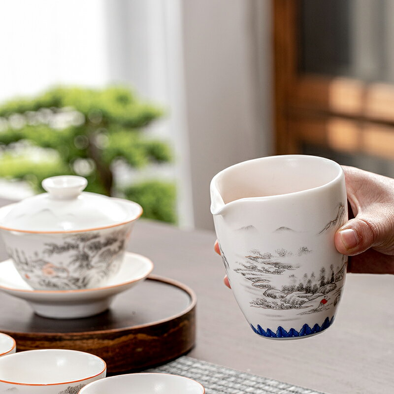 創意白瓷琺瑯彩繪金絲公道杯茶海分茶器夢里水鄉大號白瓷功夫茶具