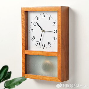 掛鐘 日式復古實木鐘錶家用客廳方形座鐘北歐掛鐘藝術臺式擺件搖擺時鐘