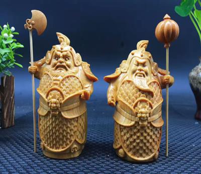 崖柏木雕精品擺件工藝品家居飾品禮品 哼哈二將門神1入