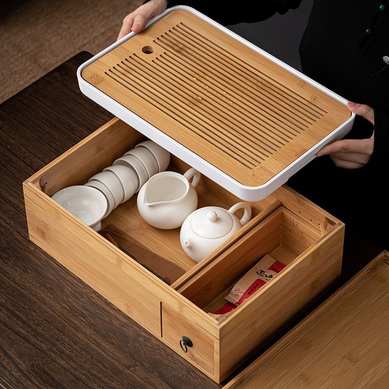 免運 超低價 可開票 日式多功能收納盒茶具套裝家用簡約小型便攜式整套幹泡竹製茶盤臺 快速發貨