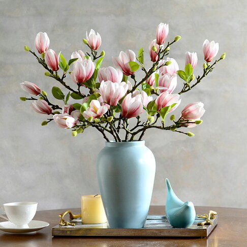 免運 公司貨 仿真花擺件 裝飾品 假花 盆栽 裝飾花藤 高檔手感玉蘭花仿真花束假花客廳擺件裝飾花藝餐桌電視柜絹花插花 0