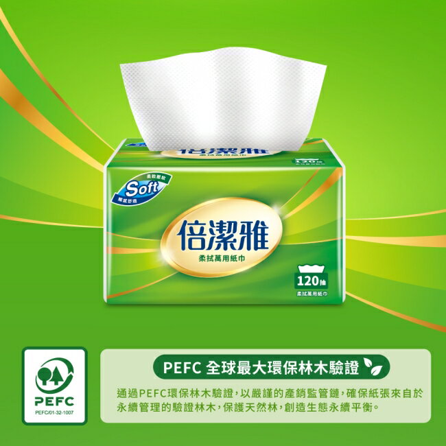 倍潔雅柔拭萬用紙巾120抽20包 2