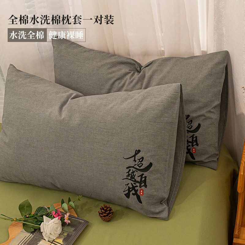 全棉純色枕頭套男單個40x60純棉水洗棉大號枕芯內膽套48x74一對裝