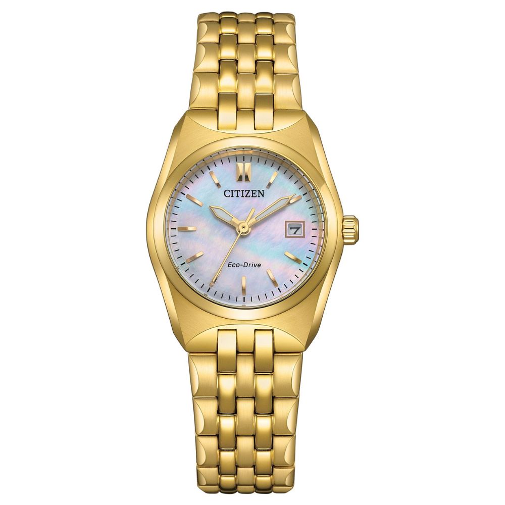 送禮首選★CITIZEN 星辰 LADYS 簡約大三針光動能女錶-金*白蝶貝 EW2293-56D 附提袋【全館滿額折價★APP下單點數4倍送】線上購買享_實體門市同步服務