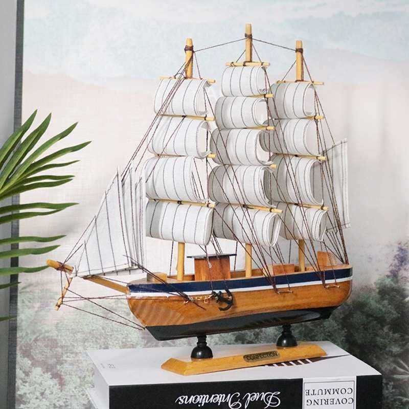 一帆風順帆船模型擺件實木純手工模擬工藝船家居裝飾品節日禮物