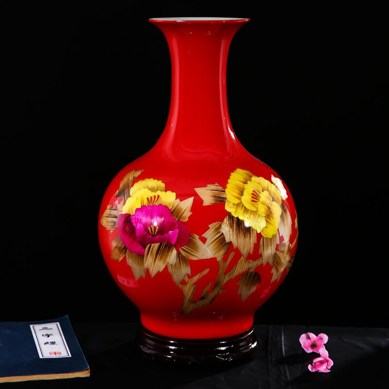景德鎮陶瓷器新中式牡丹小花瓶家居客廳電視櫃插花裝飾品瓷器擺件