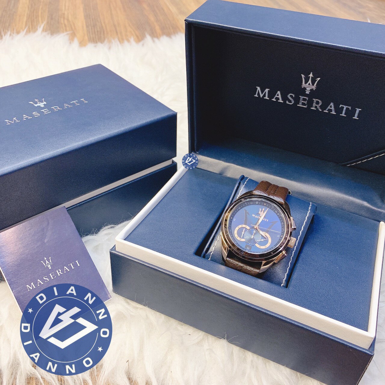 帝安諾-實體店面 MASERATI 瑪莎拉蒂手錶 經典運動跑車三眼計時腕錶 皮錶帶 藍面玫瑰金 R8871612024【APP下單享4%點數】