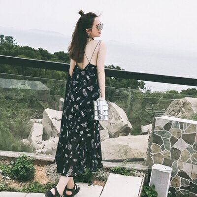 現貨+預購 連身裙細肩帶洋裝-露背羽毛印花雪紡女連衣裙73pu126【獨家進口】【米蘭精品】