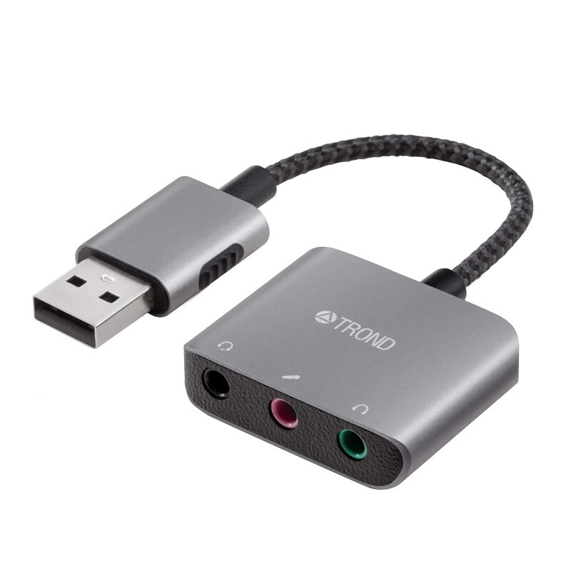 TROND USB音頻適配器 USB Type A至3.5mm TRS和TRRS輔助插孔 耐折編織繩 [2美國直購]
