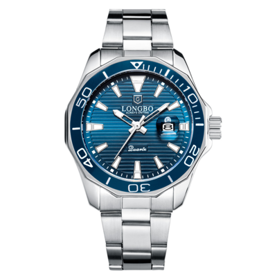 鋼帶手錶男 手錶男經典款式龍波手錶80512夜光日曆鋼帶水鬼款系列商務石英表『XY2853』
