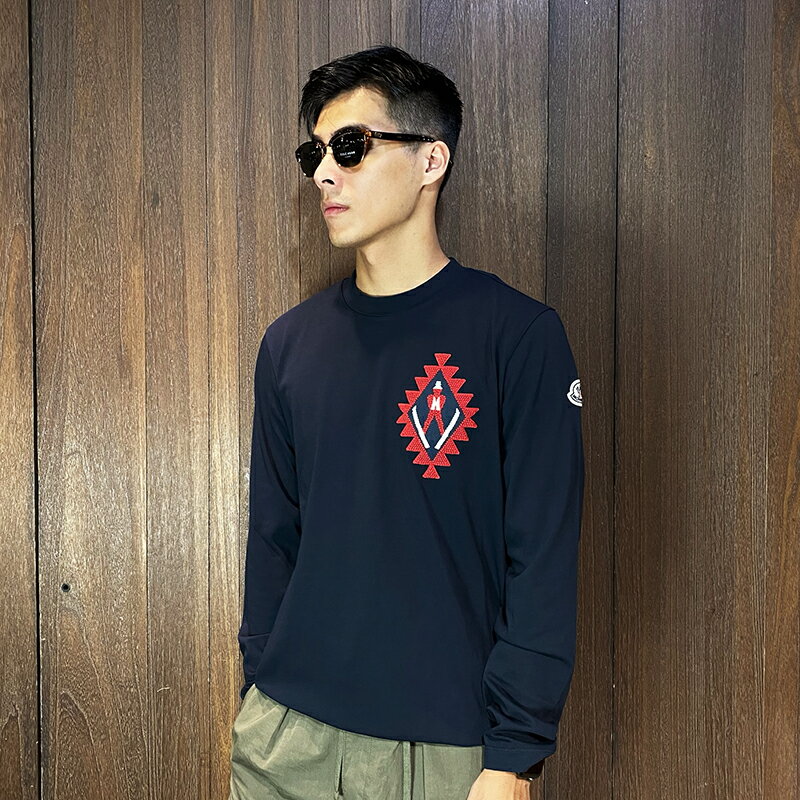 美國百分百【全新真品】MONCLER 長袖棉質休閒T恤上衣logo T-shirt 長薄