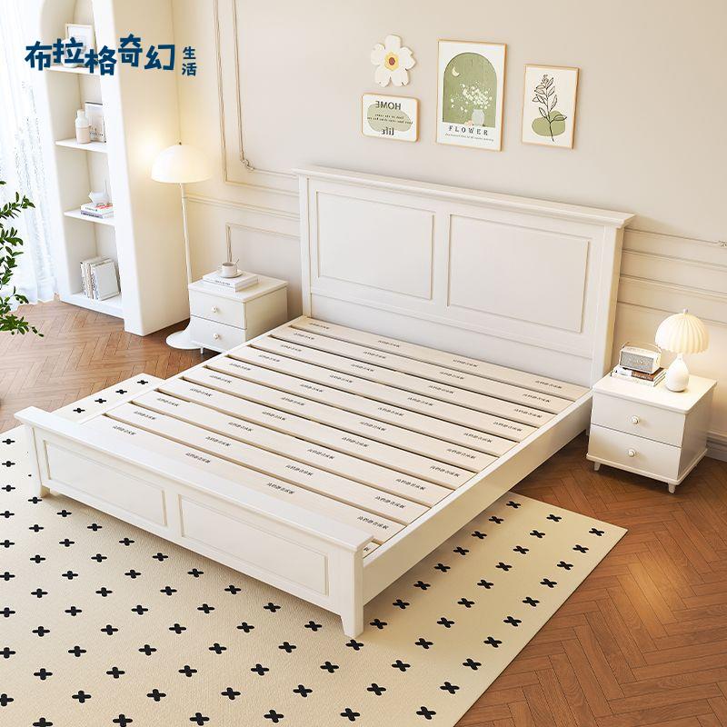 【臺灣公司 可打統編】免運 床 實木單人床 奶油風兒童床1.2米白色全實木床小戶型1.5米雙人床男孩主臥儲物床 可開發票 全館五折 工廠現貨直銷 新品特價 b10043