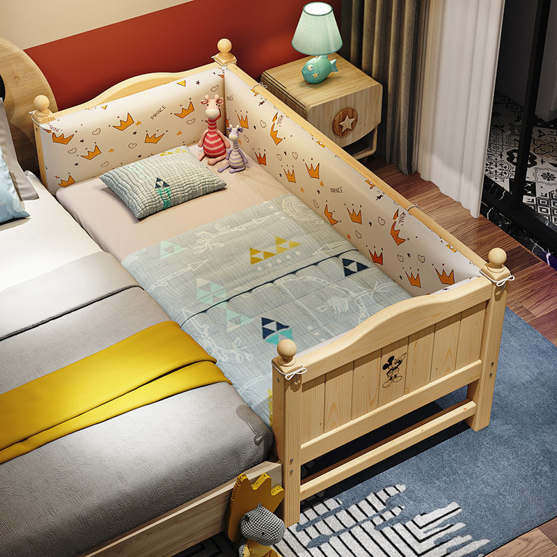 實木兒童床帶護欄加寬小床嬰兒男孩女孩公主床單人床邊床拼接大床