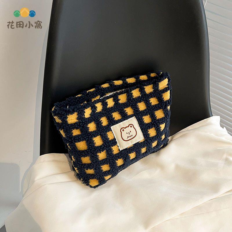 冬季新款華夫格毛絨化妝包 便攜大容量 洗漱包 外出隨身化妝品收納袋[PP0513021]