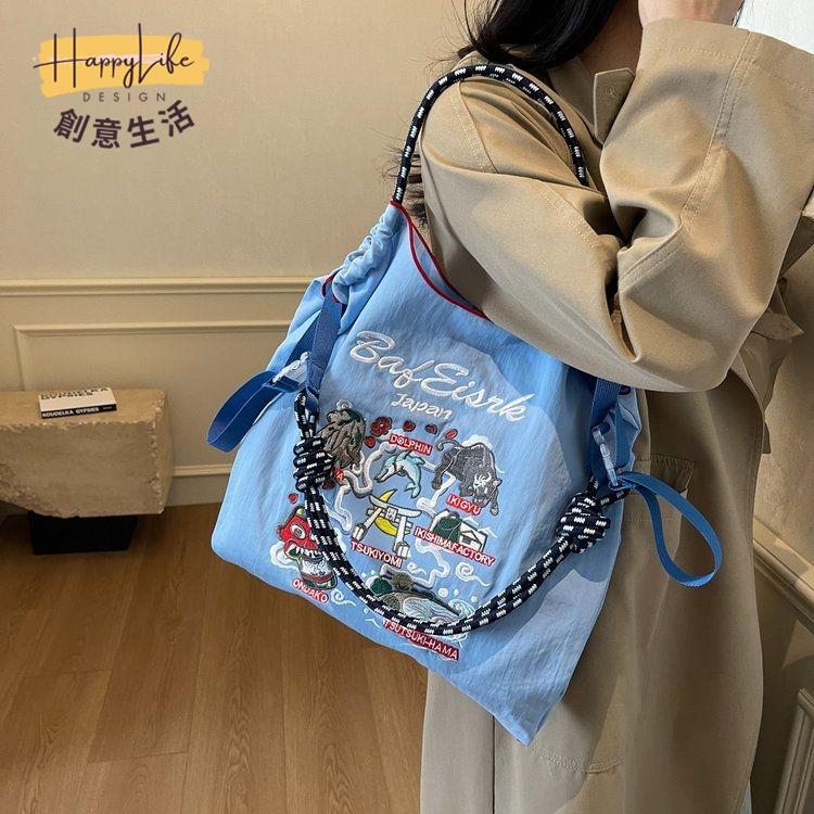 上身日本抽象蘋果刺繡環保袋包購物袋刺繡尼 c7071