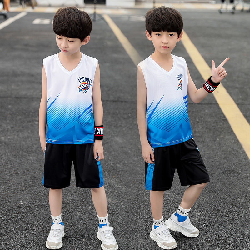 童裝男童夏裝背心套裝速干衣無袖韓版帥氣兩件籃球服足球服中大童