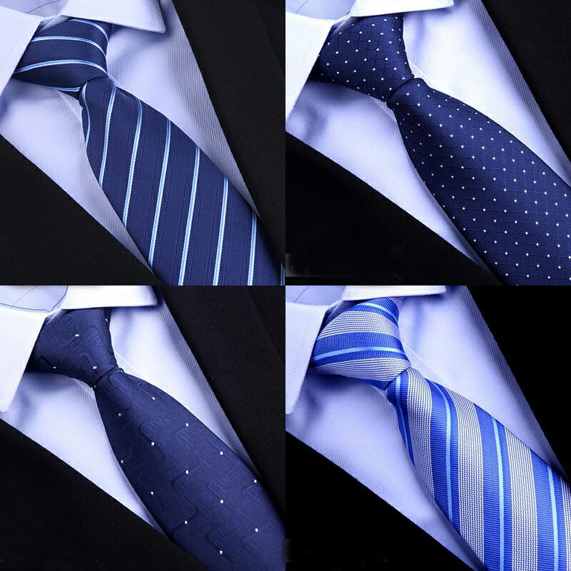 領帶男正裝男士商務藍色條紋手打懶人西裝襯衫免打拉鏈式結婚潮流