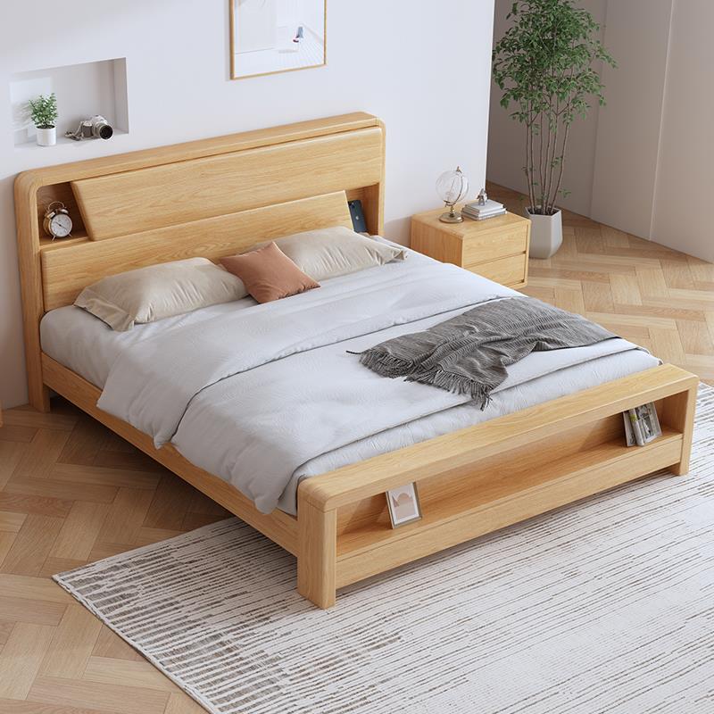楓林宜居 北歐實木床現代簡約原木色1.5米1.8米雙人床臥室小戶型橡木原木床